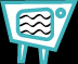 A retro-style television icon with a teal outline, white body, and black wavy lines on the screen, displayed in three of three identical icons