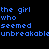A 49x49 pixel animated contact sheet displaying multiple frames of a blue text-based buddy icon with varying phrases about "the girl who" on a black background.