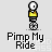 Pixel art character on unicycle with yellow shirt, black shorts, white head; text "Pimp My Ride" below each instance.