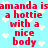 Red text on light blue background repeats 'amanda is a hottie with a nice body' surrounded by white pixelated hearts.