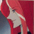 A pixelated figure in red attire with a white star-shaped chest emblem against a red and blue gradient background.