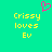 Pixelated cyan background with yellow text reading 'Crissy loves Ev' and a pink heart symbol above the text.
