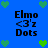 Blue background with green pixelated hearts and black text reading "Elmo <3'z Dots" in four identical quadrants.