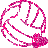 Three pink and white pixelated volleyball icons with heart-shaped pendants on gray background, each showing distinct frame variations.