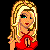 Pixel art icon of a blonde woman in red top with text "evil is good when your BLONDE" on black background, animated frames show subtle pose changes.