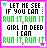 Pixelated text-based icon with repeating lyrics, pink border, and small star/pink dot accents on white background.