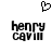 Pixelated black and white icon with a heart symbol above text reading 'henry cavill' in two distinct styles.