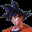Two pixelated anime-style characters with spiky hair, one dark blue and the other white-yellow, facing left against black background.