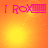 A four- displays identical pink text 'I RoX' with a striped rectangle on an orange-yellow gradient background, each showing different light effects