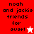 Four display 'noah and jackie friends for ever!' text with star symbols, each in distinct color scheme