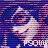 Pixelated character with dark hair and sunglasses, wearing a purple top, with repeated 'PSOIII' text below in white.