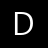 A pixelated white capital letter D on a solid black background with slight grayscale anti-aliasing along the edges.