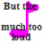 Animated sequence of text and musical symbols with changing letter colors, displaying phrases about loud music and alarm sounds.