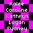 Pixelated text names on a checkered background with alternating pink and black squares, transitioning to a distorted pattern.