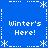 Blue background with white pixelated text and snowflake symbols arranged in a pattern