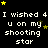 Black background with white pixelated text reading "I wished 4 u on my shooting star" repeated in a , surrounded by yellow and brown stars