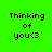 Green background with black text reading 'Thinking of you<3' in four distinct arrangements showing partial text and black bars