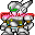 Pixelated character with silver armor, green eyes, and pink-and-red chest accents in four sequential poses showing arm movement.
