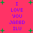 A static image with a bright pink background, green plus signs scattered throughout, and purple text reading "I LOVE YOU JARED ILU" arranged in two vertical