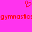 A static pixel art image with a bright pink background, red heart symbol at top center, and repeated lowercase text 'gymnastic:gymnastics' in the middle.