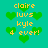 Pixelated green hearts on cyan background with yellow text reading 'claire luvs kyle 4 ever!' in two vertical