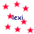 Red star shapes scattered across a white background with the text 'lexi' in dark blue, repeated four times.