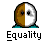 Pixelated circular icon with split-color face showing various expressions and text labels below.