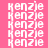 A static image with repeated text 'kenzie' in white on a pink background, featuring orange rectangular overlays at various positions.