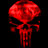 Red pixelated skull icon with hollow eye sockets and a dripping jawbone on black background.