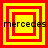 Four identical square display red and yellow concentric squares with "mercedes" text overlaid on each