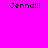 Four identical pixelated 'Jenna!!!' text blocks on a bright pink background with white rectangular overlays in different positions.