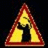 Triangular warning sign with red border and yellow background showing a black silhouette of a figure with arms raised and a curved line above its head, displayed in three slightly different states.