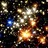 Pixelated cosmic scene with bright stars and nebulae on dark background, paired with pink text on maroon background.
