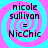 Four identical display text over a pink and cyan spiral background with pixelated text reading 'nicole sullivan = NicChic' in each