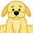 Pixelated yellow dog with floppy ears, black nose and eyes, sitting upright against white background.