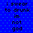 Blue background with light blue dots and black pixelated text reading "i swear to drunk im not god" repeated twice in a