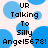 Pixelated text reads 'UR Talking To Silly Angel15678!' over light blue circles on white background.