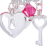 Animated icon featuring heart-shaped lock and key with pink gem, displaying sequential text fragments across frames.