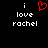 Black background with white pixelated text 'i love rachel' and a red pixelated heart symbol replacing the 'o' in 'love' on the left side.