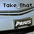 Two side-by-side pixelated show a light blue background with horizontal stripes and the text "Take That" on left, "Mr. Hayes!" on right above a rectangular frame containing "PECO"