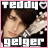 A 48x48 pixel animated buddy icon featuring a contact sheet of two frames showing Teddy Geiger with text overlays, pink border, and black background.