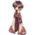 Pixelated character with short brown hair, green eyes, and a long purple-brown coat standing against white background.