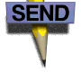 pencil-shaped icons with blue rectangular tops displaying 'SEND' or 'EMAIL' text, arranged in five on a gray background