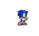 Blue anthropomorphic hedgehog in multiple poses including walking, running, jumping, and performing a spin attack with red shoes and white gloves.