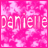 A pink and white pixelated image with the name 'Danielle' displayed in a stylized font across three , showing animation changes