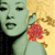 Pixelated static image of a person with light skin tone, dark hair, and a red flower on their shoulder against a yellow background.