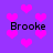 Purple background with scattered pink pixelated hearts and four instances of the name 'Brooke' in black pixelated text.