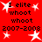Red background with white starbursts and black text reading "I elite whoot whoot 2007-2008" in two identical arrangements