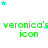 Green text reading "veronica's icon" repeated four times horizontally, with small cyan and light cyan stars scattered above and below each text block on a white background.