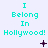 Three identical of cyan text "I Belong In Hollywood!" on light blue background with dark purple symbols changing between